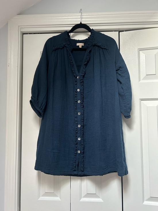 Pink Chicken Tops - Pink Chicken Navy Ruffle-Trim Tunic Top